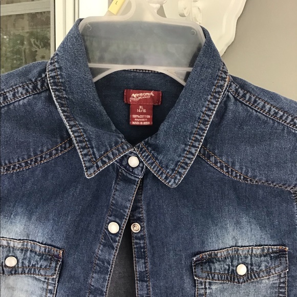 Arizona jeans top shirt  X large 14–16 girls snap blue jeans EUC - Picture 14 of 14